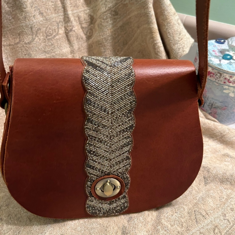 Motif 56 handmade real calf leather crossbody bag - brown - EXCELLENT CONDITION